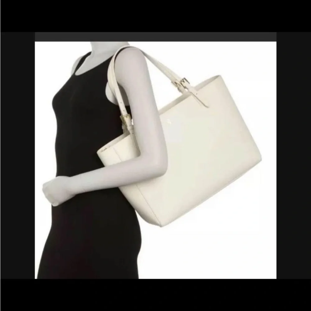 Tory Burch Emerson Buckle Tote Handbag Purse NWT IVORY‎ SAFFIANO LEATHER